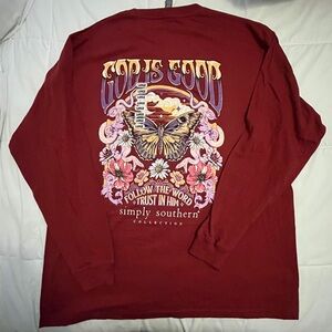 Simply Southern Maroon”God is Good” Long Sleeve Shirt. Size Large